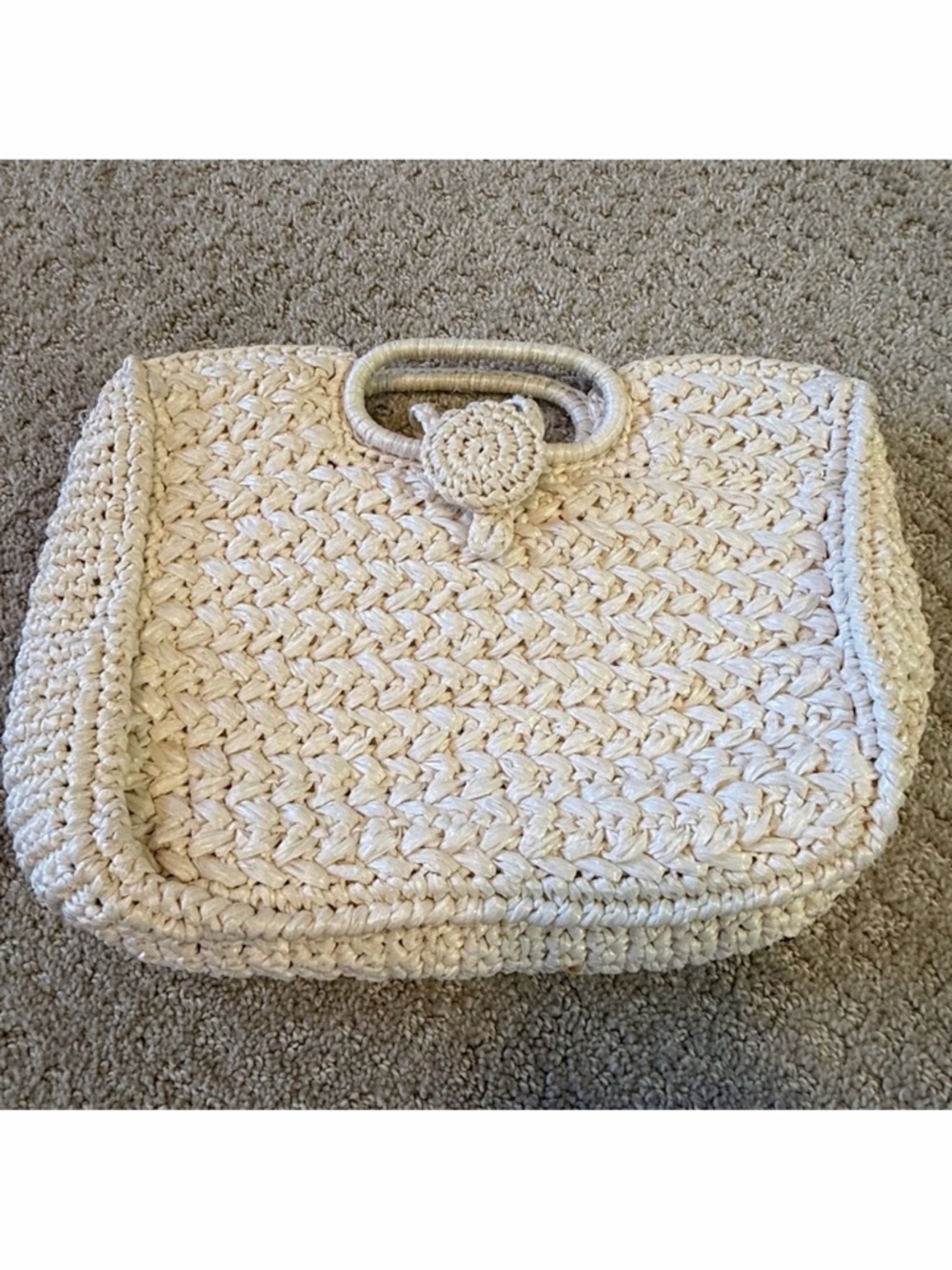 Vintage 1960’s Cream Raffia Handbag Top Handle Purse Japan Retro Summer Woven